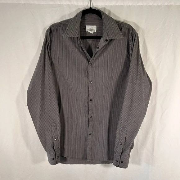 Armani Exchange Dress Shirt Men's Medium Blue Pink Striped Snap Up Long Sleeve - Picture 1 of 9